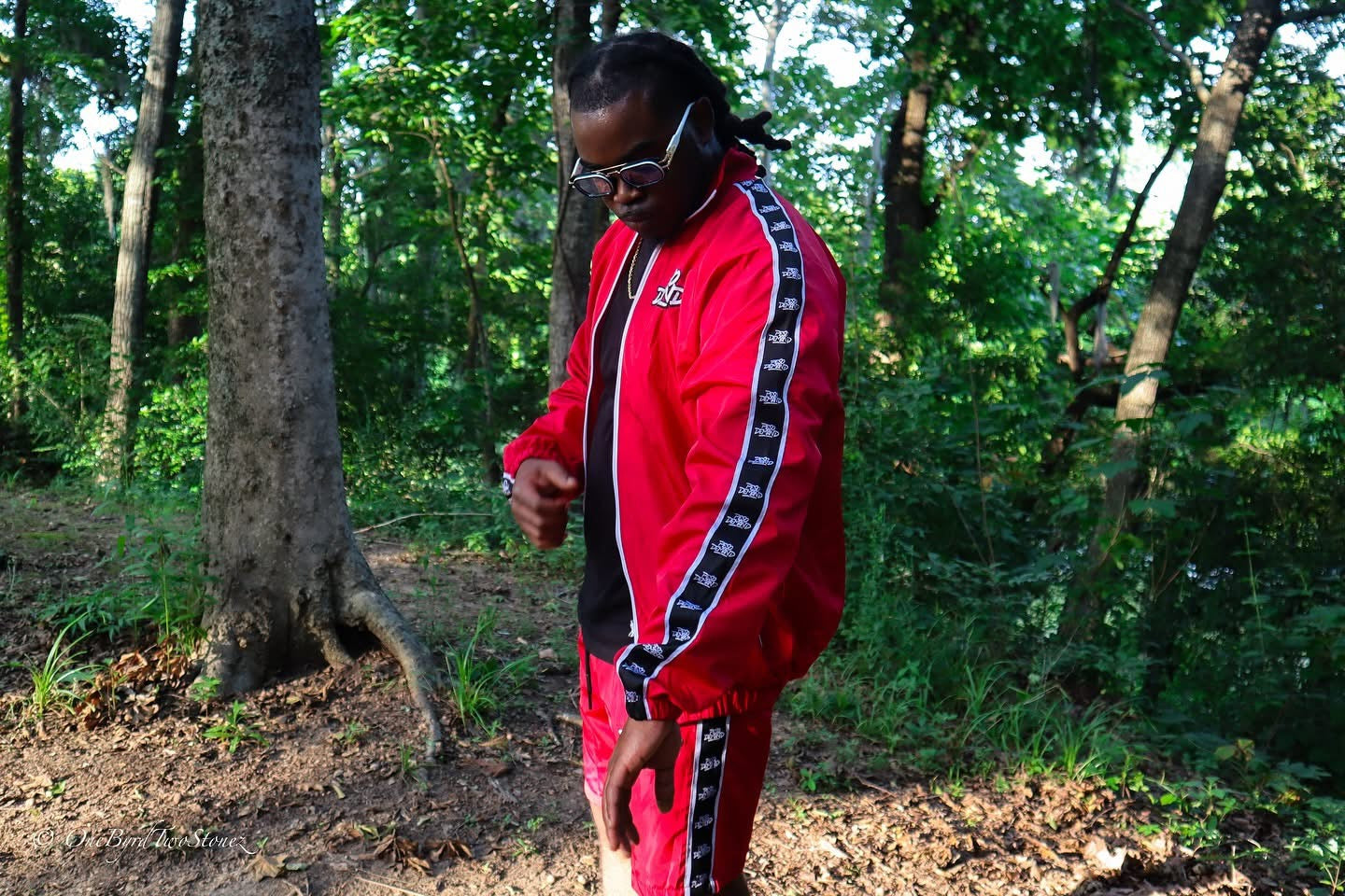 Red Windbreaker Jacket & Shorts Set