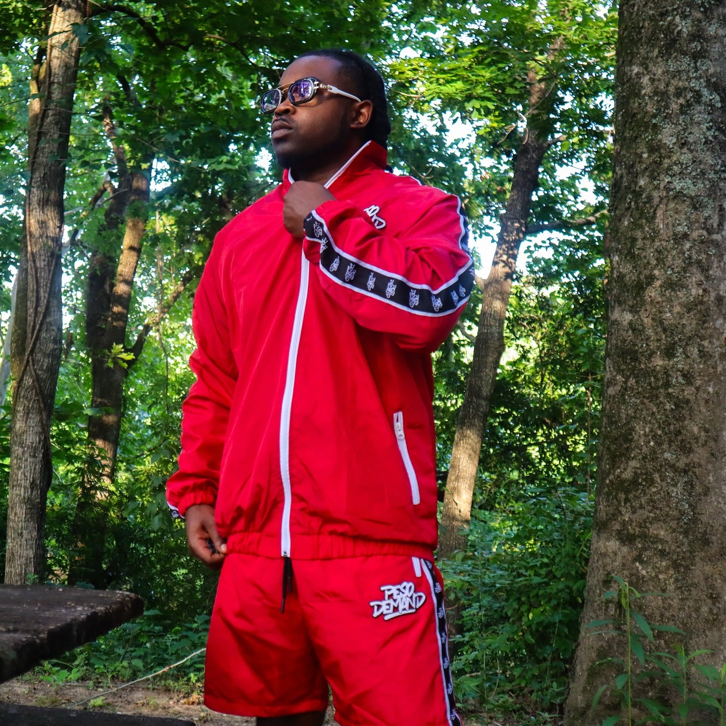 Red Windbreaker Jacket & Shorts Set