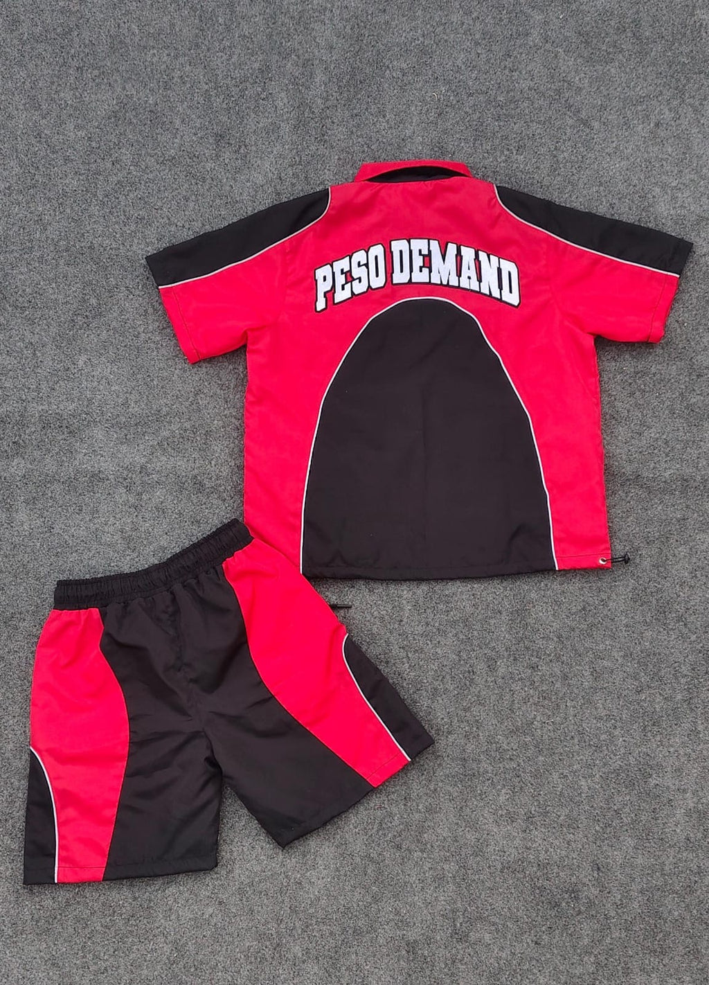Red & Black Nylon Zip Up/Shorts Set
