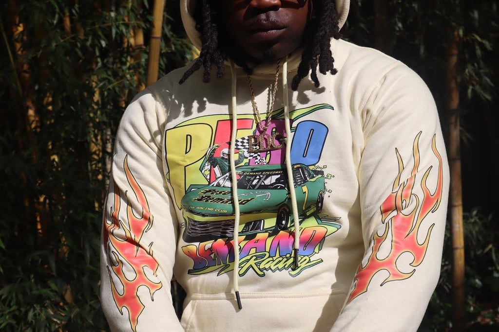 Cream Tri-Color Flame Racing Hoodie