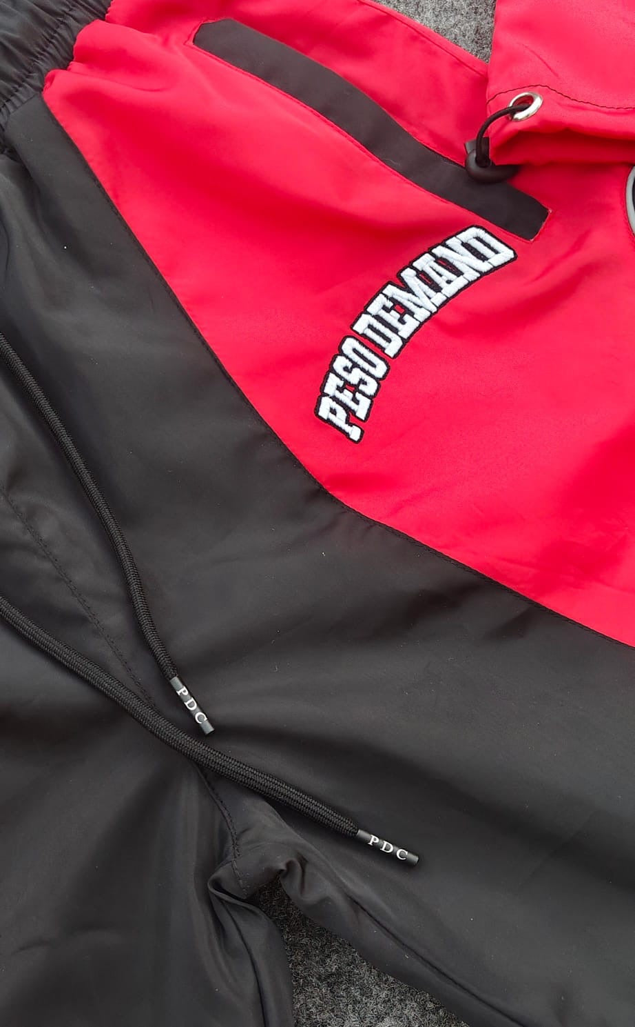 Red & Black Nylon Zip Up/Shorts Set