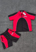 Red & Black Nylon Zip Up/Shorts Set