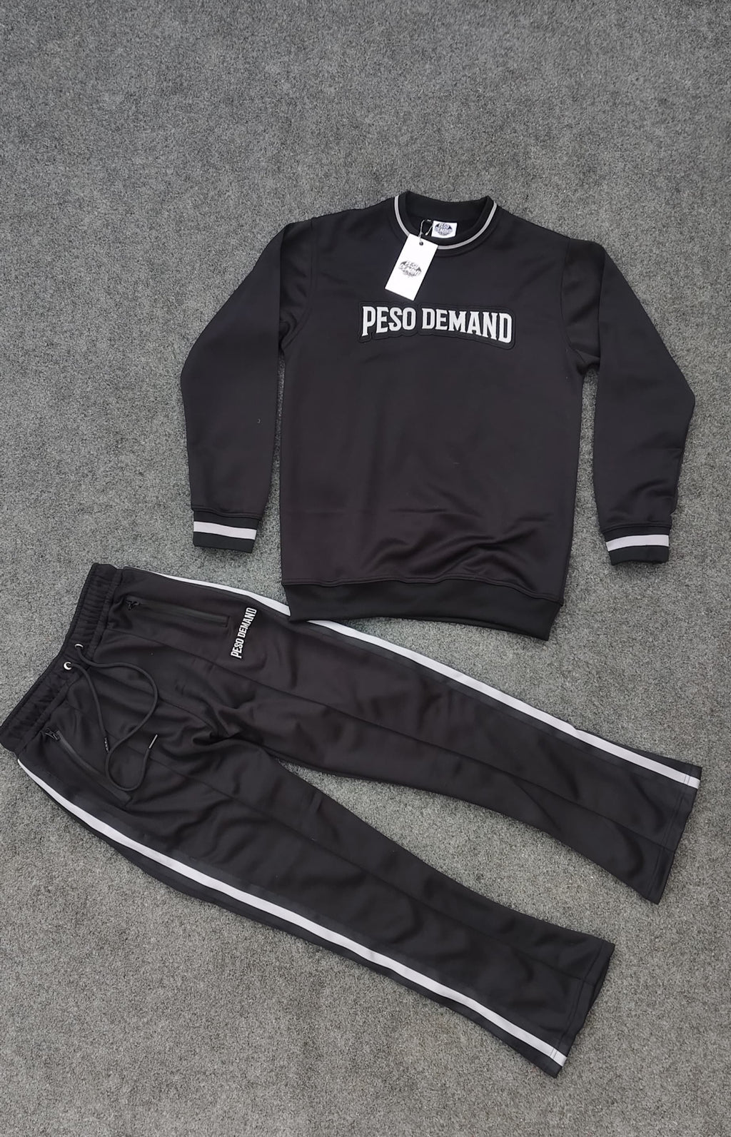 Black & Silver Crewneck Stacked Suit